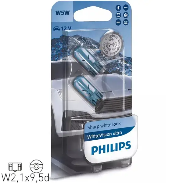 Philips WhiteVision Ultra W5W T10 12V/5W Glassockellampen - 12961WVUB2 Angebot