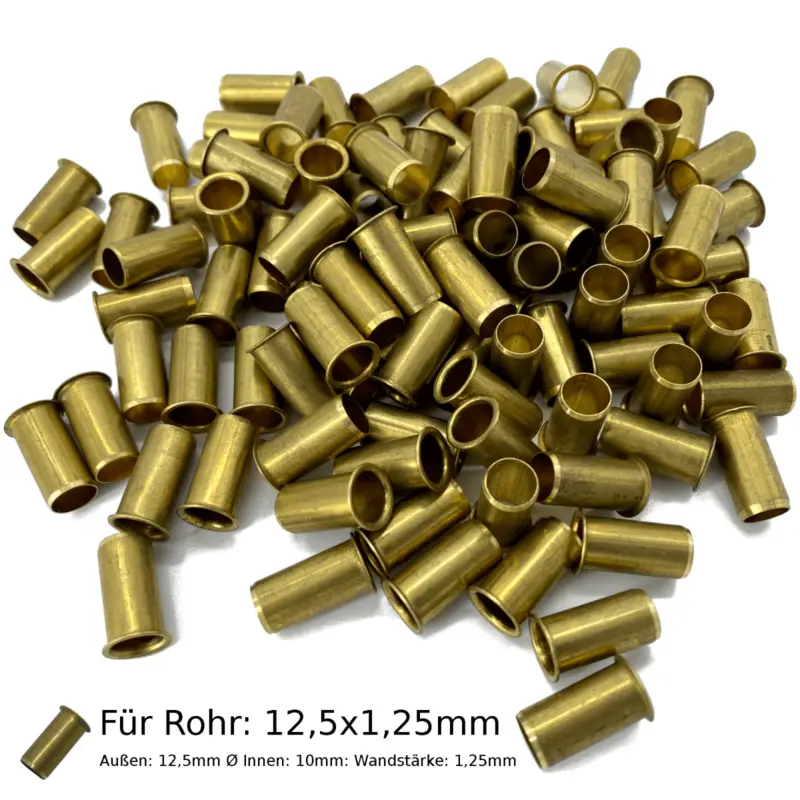 100x Verstärkungshülse Messing für Rohr Außen 12,5mm - Innen 10mm - 12,5x1,25mm Wochenendangebot
