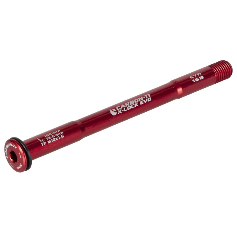 Abverkauf Carbon-Ti X-Lock EVO Steckachse - 12x142mm - X-E-Thru - M12x1.5mm - Länge 158mm - rot