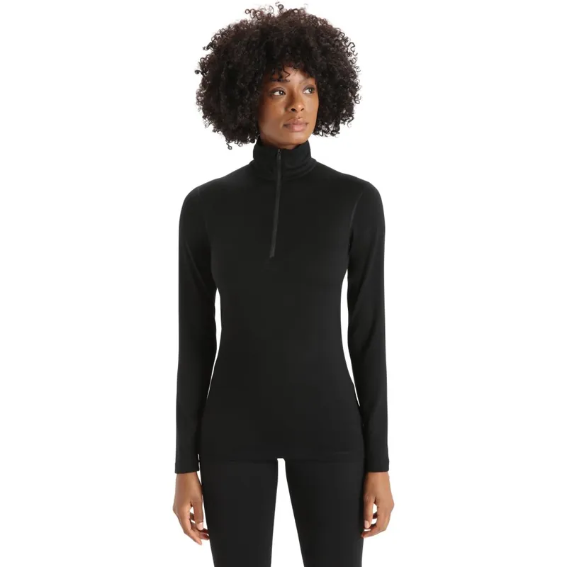 Icebreaker Merino 200 Oasis Thermo-Langarmshirt mit halblangem Reißverschluss Damen - Schwarz Neue Ware