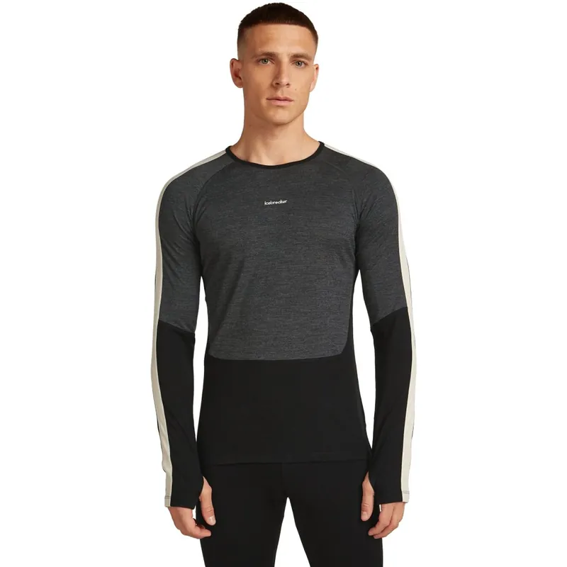 Icebreaker Merino 200 Oasis+ Langarmshirt mit Rundhalsausschnitt Herren - Schwarz/Jet Hthr/Undyed Beliebt