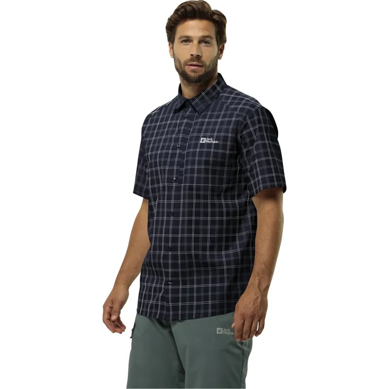 Jack Wolfskin Norbo Kurzarm Hemd Herren - night blue checks Rabatt