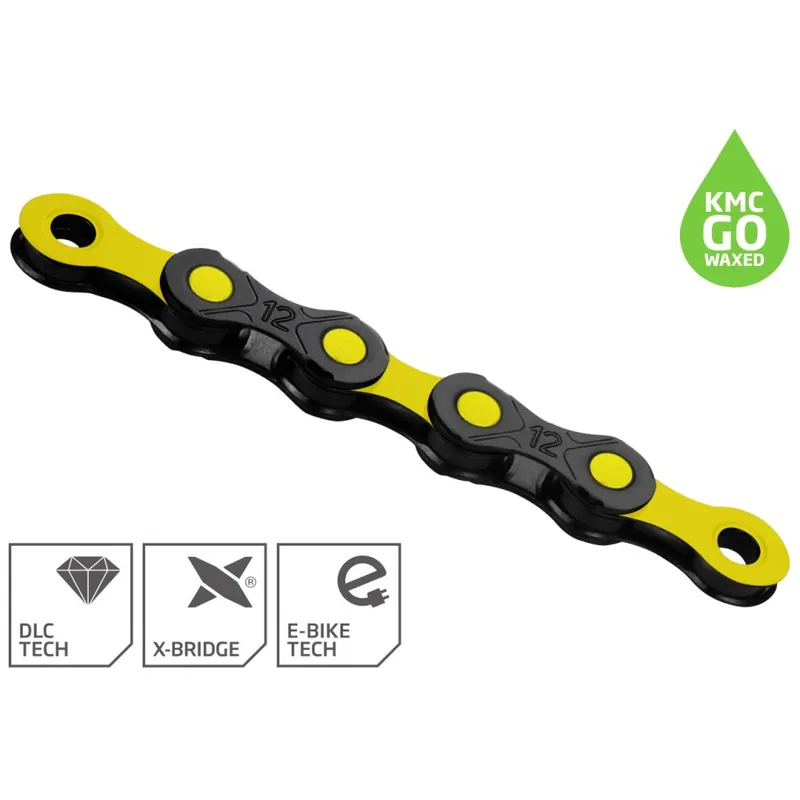 Rabatt KMC DLC Kette - WAXED 12-fach - schwarz/gelb