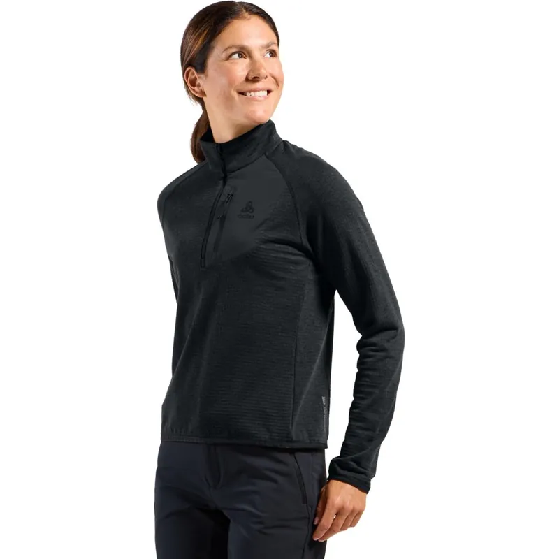 Garantierte Lieferung Odlo Ascent Mid Layer mit Halbreißverschluss Damen - schwarz