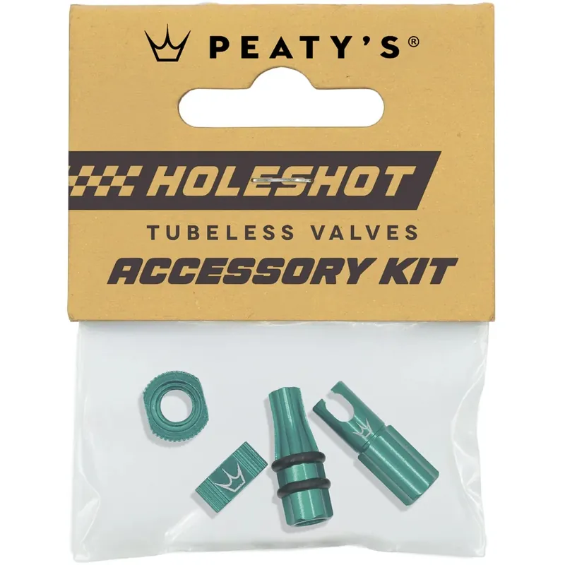 Peaty‘s Holeshot Fast Flow Tubeless Ventil Zubehör-Kit - jade Mega-Angebot