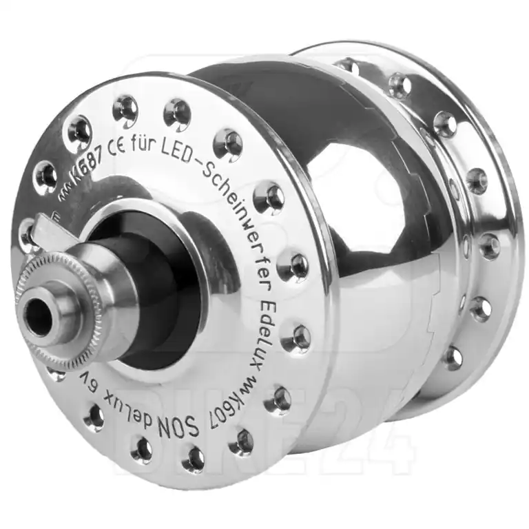 Neu Im Sortiment SON delux Nabendynamo - Centerlock QR - 32 Loch silber poliert