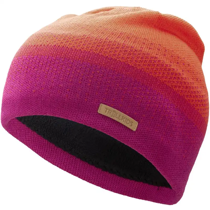 Saisonangebot Trollkids Merino Mütze Kinder - Dark Pink/Coral Pink