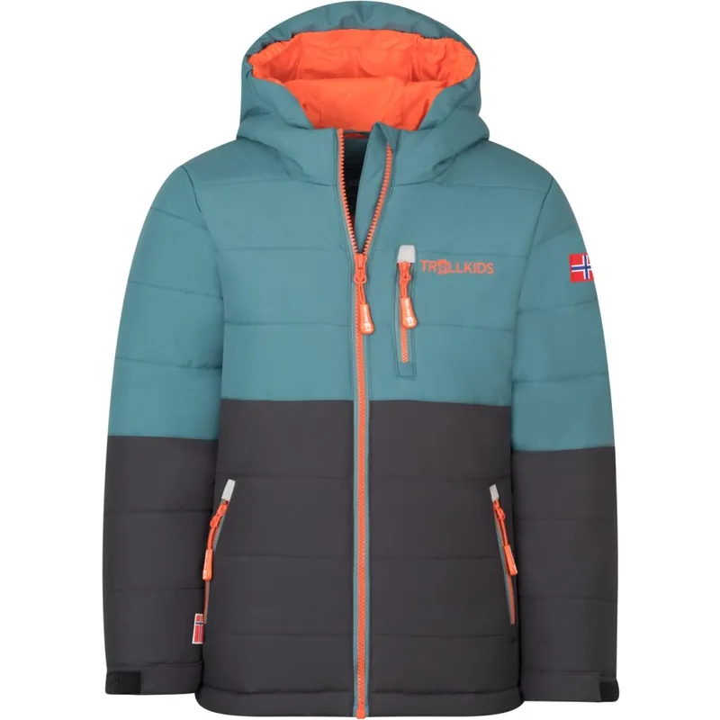 Schnäppchen Trollkids Hemsedal XT Schneejacke Kinder - Stormy Blue/Schwarz/Flame Orange