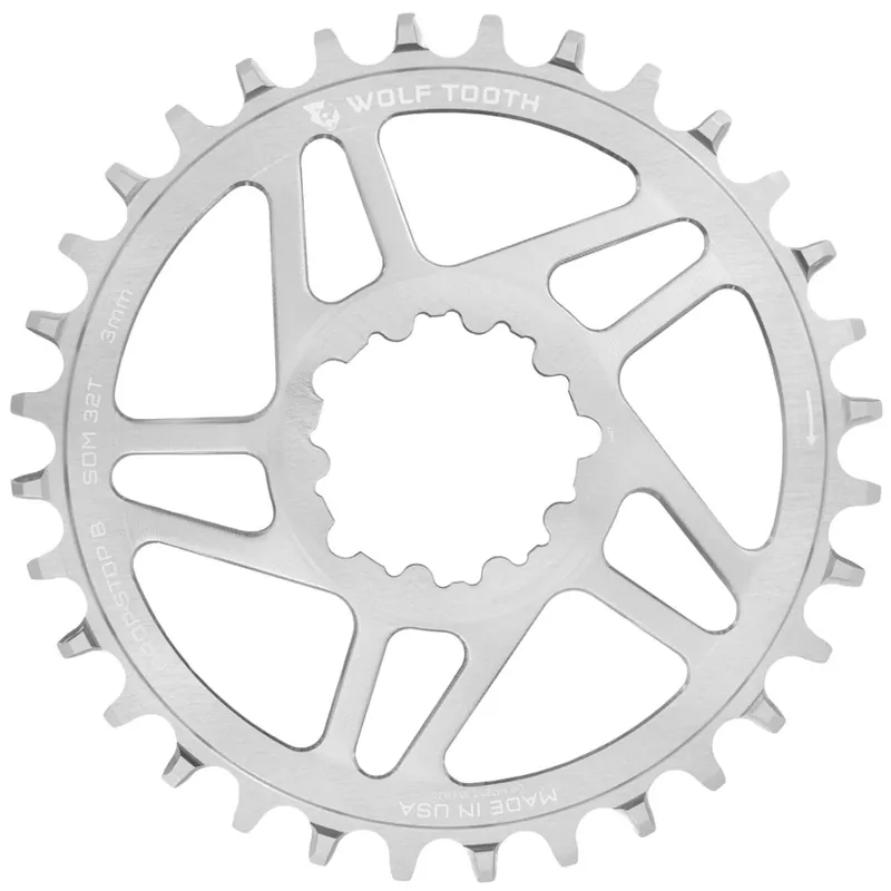 Zertifiziert Wolf Tooth Kettenblatt für SRAM 3-Bolt Direct Mount Drop-Stop B 3mm Offset Boost - raw silver