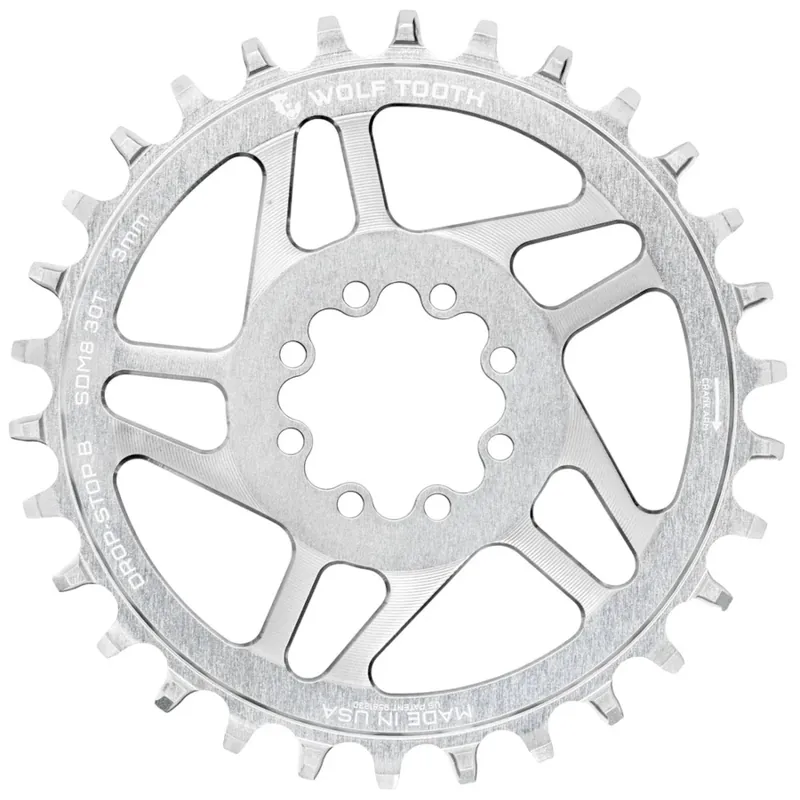 Expressversand Wolf Tooth Kettenblatt für SRAM 8-Bolt Direct Mount Drop-Stop B 3mm Offset Boost - raw silver