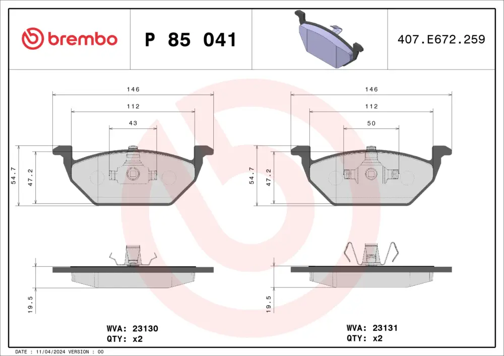 Echt BREMBO P 85 041 - Bremsbelagsatz, Scheibenbremse - PRIME LINE