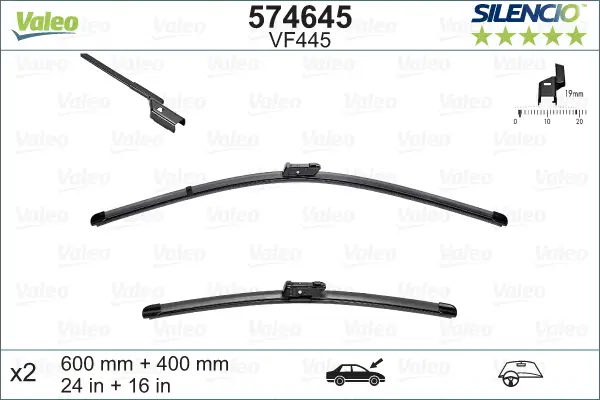 Super-Preis VALEO VF445 Scheibenwischer 574645 - SILENCIO FLAT BLADE SET600mm / 400mm