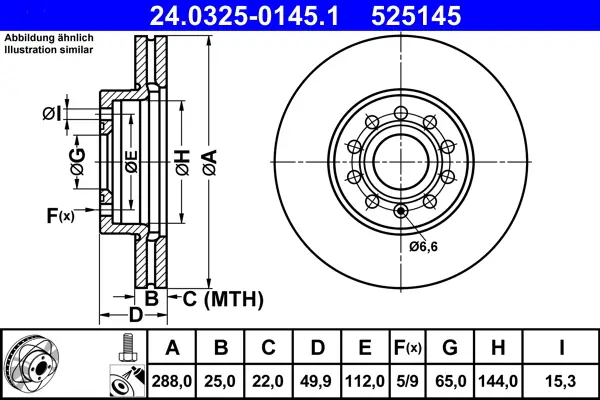 ATE 24.0325-0145.1 - Bremsscheibe - PowerDisc Bestpreis