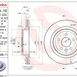 Zertifiziert BREMBO 09.B026.11 - Bremsscheibe - PRIME LINE - UV Coated