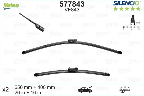 Highlight VALEO VF843 Scheibenwischer 577843 - SILENCIO FLAT BLADE SET650mm / 400mm