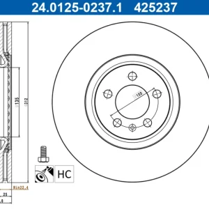 ATE 24.0125-0237.1 - Bremsscheibe Mega-Angebot
