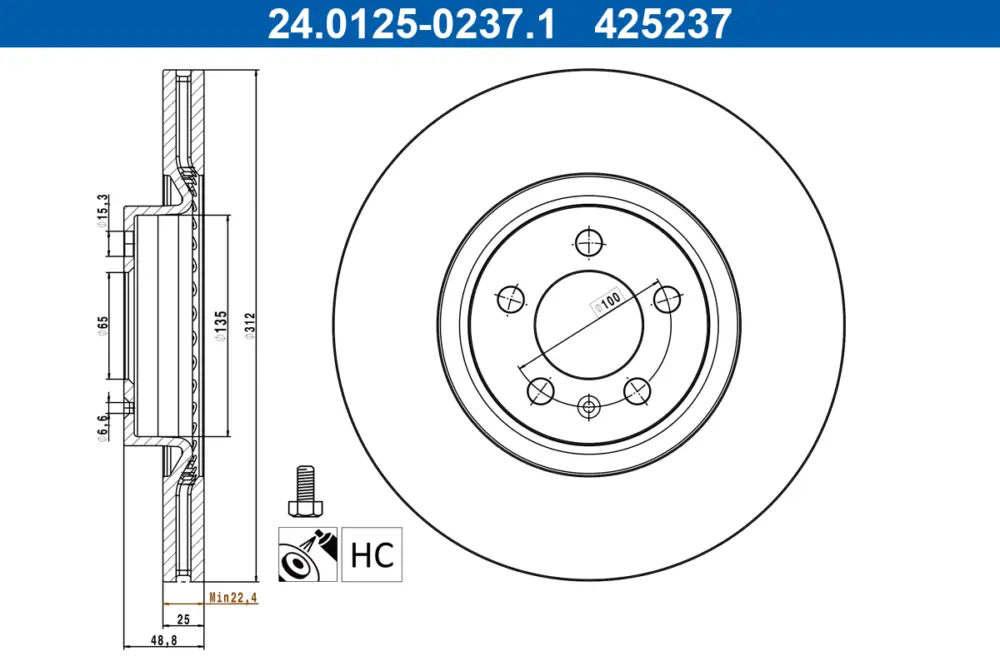 ATE 24.0125-0237.1 - Bremsscheibe Mega-Angebot