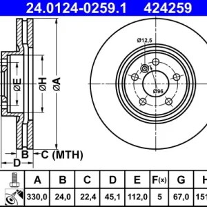 ATE 24.0124-0259.1 - Bremsscheibe Neu