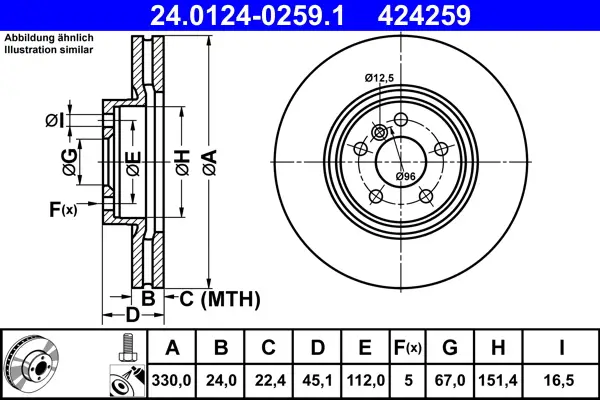 ATE 24.0124-0259.1 - Bremsscheibe Neu