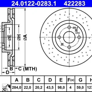 ATE 24.0122-0283.1 - Bremsscheibe Sichere Zahlung