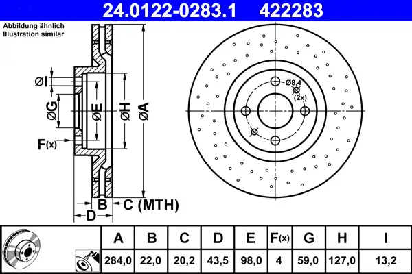 ATE 24.0122-0283.1 - Bremsscheibe Sichere Zahlung
