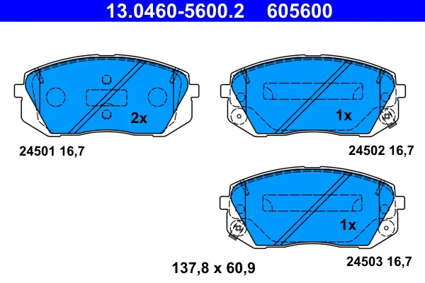 Heißes Angebot ATE 13.0460-5600.2 - Bremsbelagsatz, Scheibenbremse