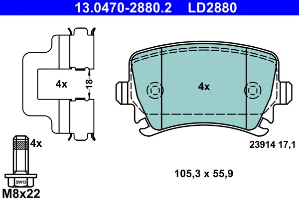 ATE 13.0470-2880.2 - Bremsbelagsatz, Scheibenbremse - ATE Ceramic Highlight