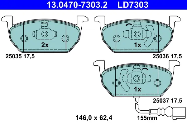 Garantierte Lieferung ATE 13.0470-7303.2 - Bremsbelagsatz, Scheibenbremse - ATE Ceramic
