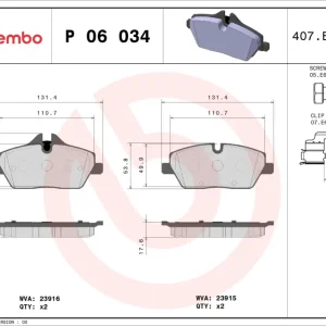 BREMBO P 06 034 - Bremsbelagsatz, Scheibenbremse - PRIME LINE Bestseller