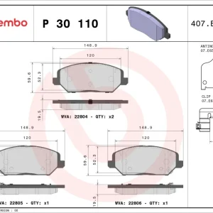 Bestpreis BREMBO P 30 110 - Bremsbelagsatz, Scheibenbremse - PRIME LINE
