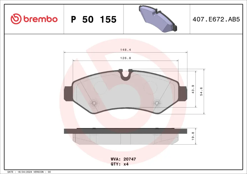 Billig BREMBO P 50 155 - Bremsbelagsatz, Scheibenbremse - PRIME LINE