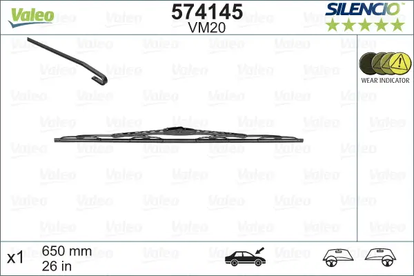 Zertifiziert VALEO VM20 Scheibenwischer 574145 - SILENCIO CONVENTIONAL SINGLE