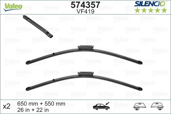 VALEO VF419 Scheibenwischer 574357 - SILENCIO FLAT BLADE SET650mm / 550mm Versand Am Gleichen Tag