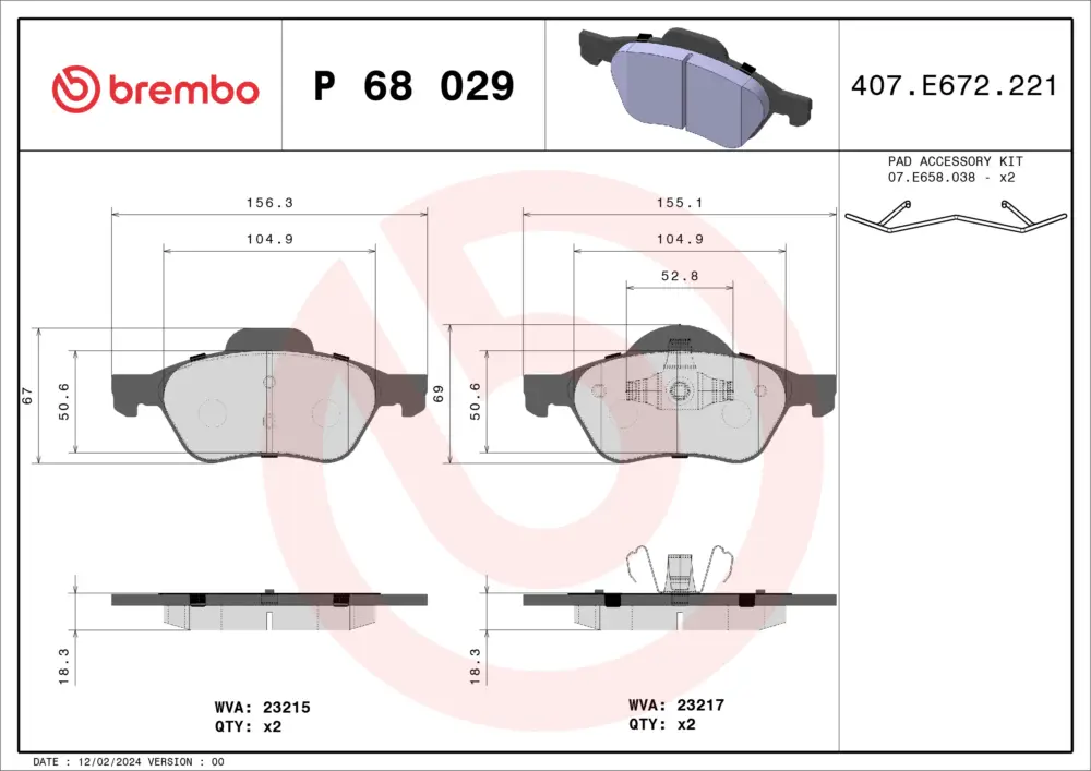 Knallerangebot BREMBO P 68 029 - Bremsbelagsatz, Scheibenbremse - PRIME LINE