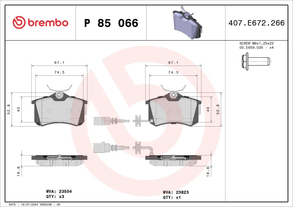 BREMBO P 85 066 - Bremsbelagsatz, Scheibenbremse - PRIME LINE Neue Kollektion