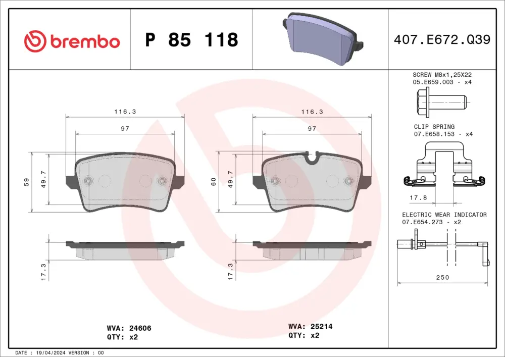 Solange Der Vorrat Reicht BREMBO P 85 118 - Bremsbelagsatz, Scheibenbremse - PRIME LINE