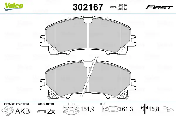 Expressversand VALEO 302167 - Bremsbelagsatz, Scheibenbremse - FIRST