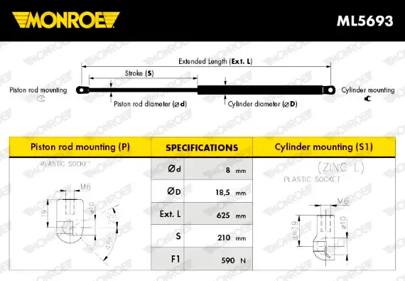 Neue Ware MONROE ML5693 - Gasfeder, Koffer-/Laderaum - MONROE MaxLift