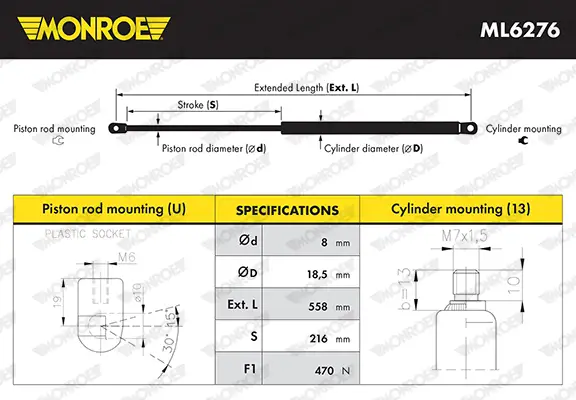 MONROE ML6276 - Gasfeder, Koffer-/Laderaum - MONROE MaxLift Preisreduziert