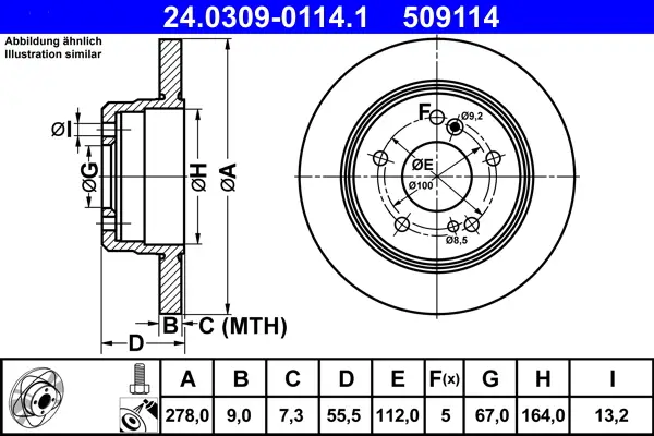 ATE 24.0309-0114.1 - Bremsscheibe - PowerDisc Top-Angebot