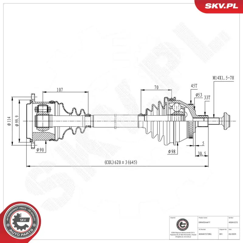 Begrenztes Angebot ESEN SKV 40SKV272 - Antriebswelle