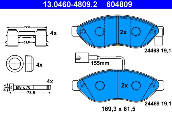 Geprüft ATE 13.0460-4809.2 - Bremsbelagsatz, Scheibenbremse