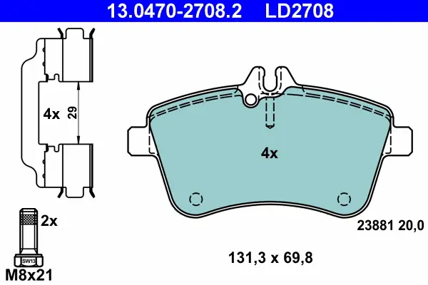 Geprüft ATE 13.0470-2708.2 - Bremsbelagsatz, Scheibenbremse - ATE Ceramic