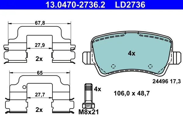 Knallerangebot ATE 13.0470-2736.2 - Bremsbelagsatz, Scheibenbremse - ATE Ceramic