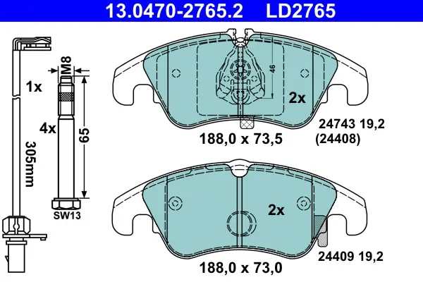 ATE 13.0470-2765.2 - Bremsbelagsatz, Scheibenbremse - ATE Ceramic Knallerangebot