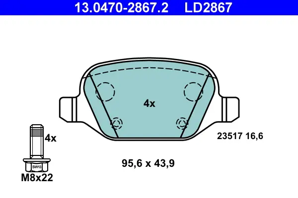 ATE 13.0470-2867.2 - Bremsbelagsatz, Scheibenbremse - ATE Ceramic Sofort Bestellen