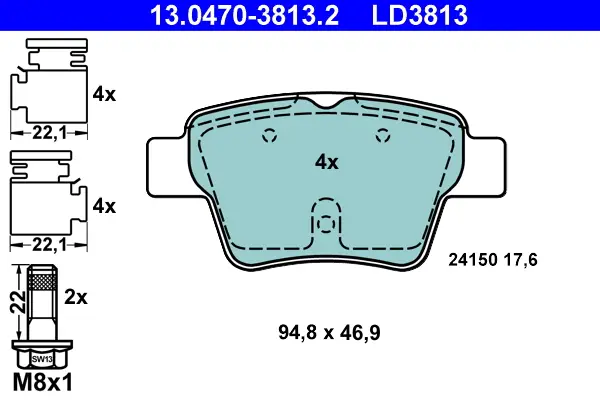 ATE 13.0470-3813.2 - Bremsbelagsatz, Scheibenbremse - ATE Ceramic Preiswert