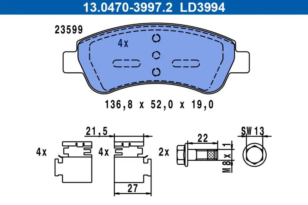 ATE 13.0470-3994.2 - Bremsbelagsatz, Scheibenbremse - ATE Ceramic Markenprodukt