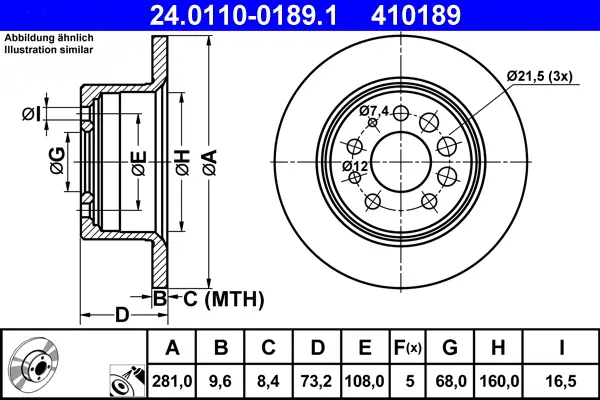 Super-Preis ATE 24.0110-0189.1 - Bremsscheibe