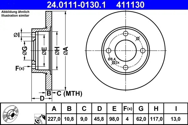 Begrenztes Angebot ATE 24.0111-0130.1 - Bremsscheibe